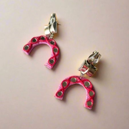 Trishul Damru Pink Thread Earrings